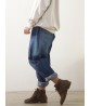 Women Elastic Waist Wide Leg Harem Pants Pocket Denim Jeans