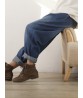 Women Elastic Waist Wide Leg Harem Pants Pocket Denim Jeans