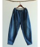 Women Elastic Waist Wide Leg Harem Pants Pocket Denim Jeans