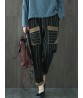 Vintage Women Striped Patchwork Pocket Elastic Waist Jeans