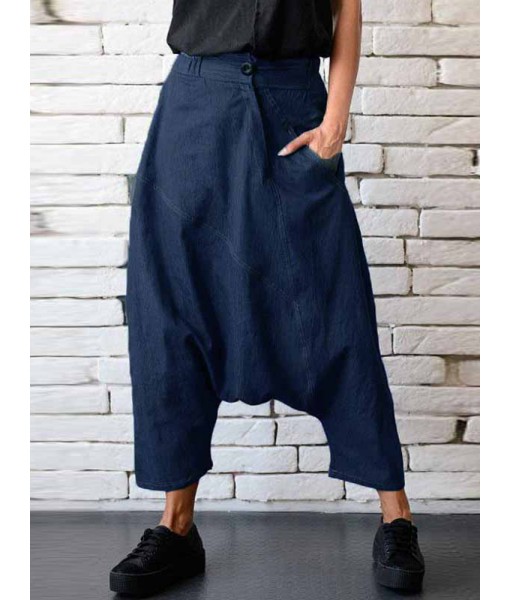 Casual Women Denim Pocket Elastic Waist ...