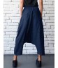 Casual Women Denim Pocket Elastic Waist Drop Crotch Harem Pants