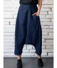 Casual Women Denim Pocket Elastic Waist Drop Crotch Harem Pants