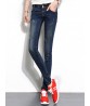 Dark Blue Women High Waist Elastic Slim Denim Jeans with Pockets