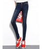 Dark Blue Women High Waist Elastic Slim Denim Jeans with Pockets