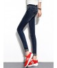 Dark Blue Women High Waist Elastic Slim Denim Jeans with Pockets