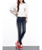 Dark Blue Women High Waist Elastic Slim Denim Jeans with Pockets