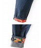 Casual Women Embroidery Fleece Elastic Waist Denim Jeans