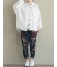 Folk Style Women Drawstring Waist Embroidered Patchwork Ripped Denim Jeans