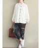 Folk Style Women Drawstring Waist Embroidered Patchwork Ripped Denim Jeans