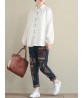 Folk Style Women Drawstring Waist Embroidered Patchwork Ripped Denim Jeans