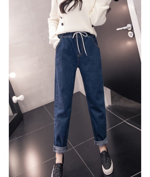 Casual Women High Drawstring Waist Denim Jeans