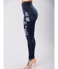 Navy Women Flower Embroidered High Waist Slim Denim Jeans