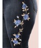 Navy Women Flower Embroidered High Waist Slim Denim Jeans