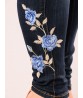 Navy Women Flower Embroidered High Waist Slim Denim Jeans