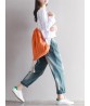 Vintage Casual Women Stitching Ankle-length Cotton Jeans With Pocket