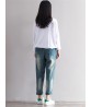 Vintage Casual Women Stitching Ankle-length Cotton Jeans With Pocket