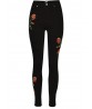 Women Rose Embroidery High Waist Denim Pencil Pants