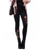 Women Rose Embroidery High Waist Denim Pencil Pants