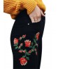 Women Rose Embroidery High Waist Denim Pencil Pants