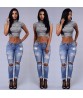 Women Vintage Ripped Knee Cut Skinny Boyfriend Long Jeans