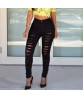 Women Vintage Ripped Knee Cut Skinny Boyfriend Long Jeans