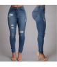 Women Jeans Full Length Mid-waist Pencil Pants Hollow Out Casual Style Sexy Holes Design