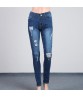 Women Jeans Full Length Mid-waist Pencil Pants Hollow Out Casual Style Sexy Holes Design