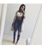 Women Skinny Ripped Pants High Waist Stretch Jeans Slim Pencil Denim Trousers