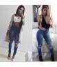 Women Skinny Ripped Pants High Waist Stretch Jeans Slim Pencil Denim Trousers