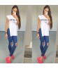 Women Skinny Ripped Pants High Waist Stretch Jeans Slim Pencil Denim Trousers