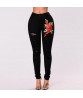 Fashion Flower Patch Ripped Jeans High Waist Pants Skinny Jeans