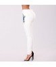 Fashion Flower Patch Ripped Jeans High Waist Pants Skinny Jeans