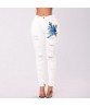 Fashion Flower Patch Ripped Jeans High Waist Pants Skinny Jeans