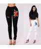 Fashion Flower Patch Ripped Jeans High Waist Pants Skinny Jeans