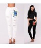 Fashion Flower Patch Ripped Jeans High Waist Pants Skinny Jeans