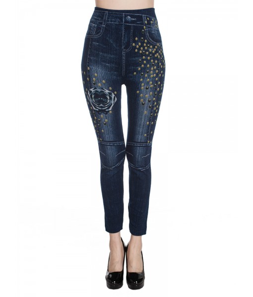 Casual Print Stretchy Denim Slim Women Jeans Pants