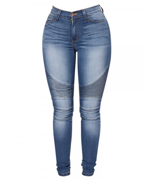 Casual Women Stretch Pleated High Waist Skinny Jeans