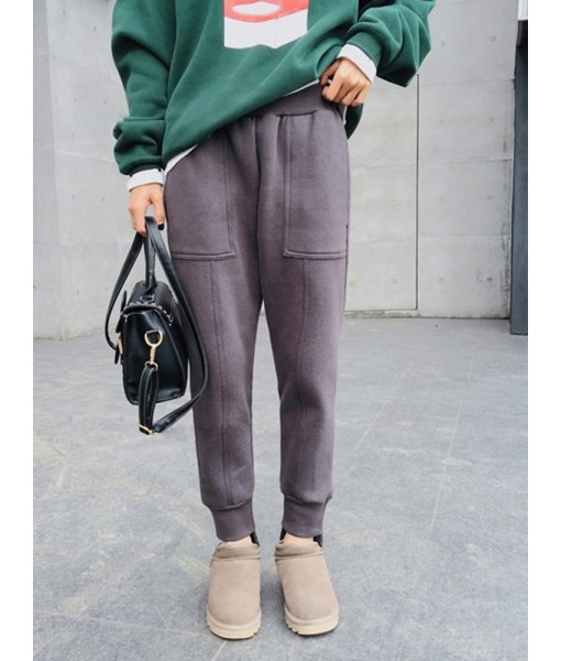 Casual Women Pure Color Pocket Thick ...