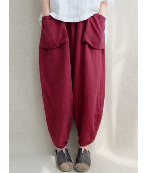 Women Solid Pockets Casual Loose Harem Pants