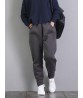 Casual Loose Solid Color Pockets Thicken Cotton Trousers