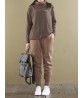 Casual Women Pure Color Zipper Pocket Thick Pants