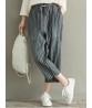 Casual Loose Stripe Drawstring Waist Women Pants