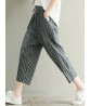 Casual Loose Stripe Drawstring Waist Women Pants