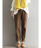 Casual Solid Color Elastic Waist Corduroy Pants for Women