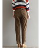 Casual Solid Color Elastic Waist Corduroy Pants for Women