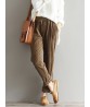 Casual Solid Color Elastic Waist Corduroy Pants for Women