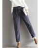 Casual Solid Color Elastic Waist Corduroy Pants for Women