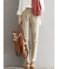 Casual Solid Color Elastic Waist Corduroy Pants for Women