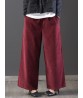 Casual Loose Women Pure Color Elastic Waist Thick Corduroy Pants